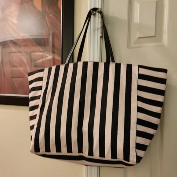 Victoria's Secret Black and White Striped Tote - Picture 7 of 7